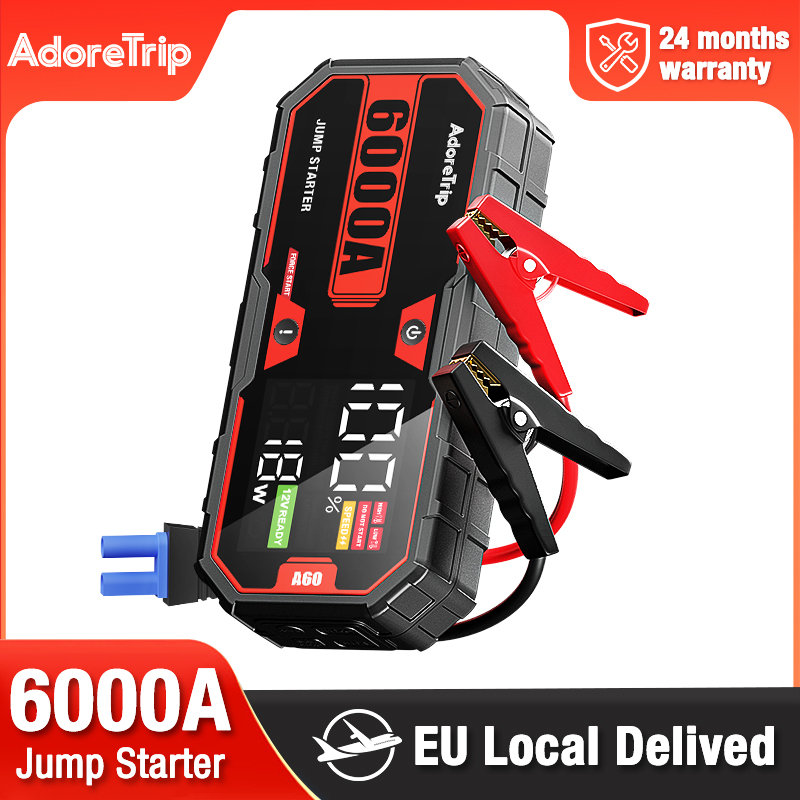 Power Banks - AdoreTrip 6000A ポータブル電源、車載用ジャンプスターター、12V自動車用バッテリー充電器、7Lガソリン車および4Lディーゼル車に対応。