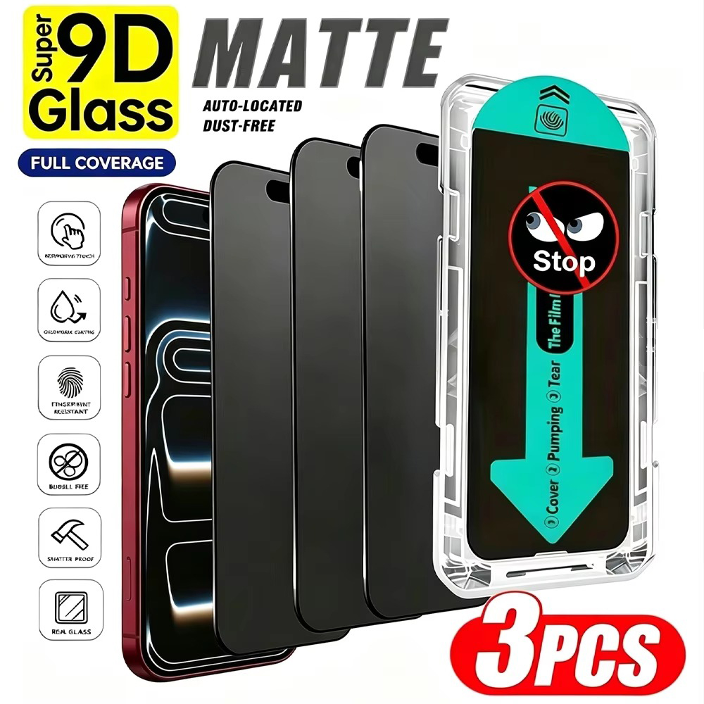 Matte Anti Glare Screen Protector - iPhone 18 Pro Max、17、16、15 Plus、14、13、12、11、Air、X、XS対応、3枚セットの、覗き見防止機能付き、つや消し加工の強化ガラス製プライバシー保護フィルム