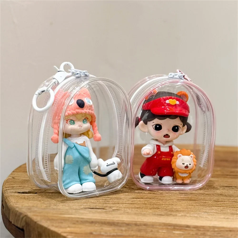 Earphones - 12cmの透明PVC製収納バッグ。キーチェーン付き。カラフルな漫画のキャラクターが描かれた展示ボックス。防塵ケース。イヤホンやギフトの整理に使える収納バッグ。