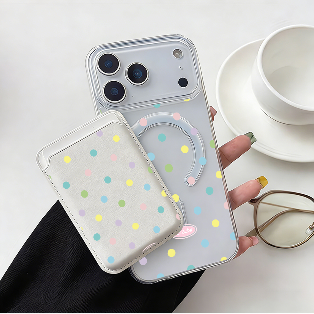 カラフルな水玉模様のMagsafe対応ウォレット、磁気カード - Leather Wallet Card Holder Phone Cover のレビューと価格