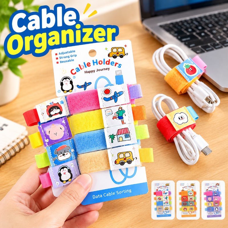 かわいい漫画デザインのケーブルオーガナイザー。マジックテープ - Earphones のレビューと価格