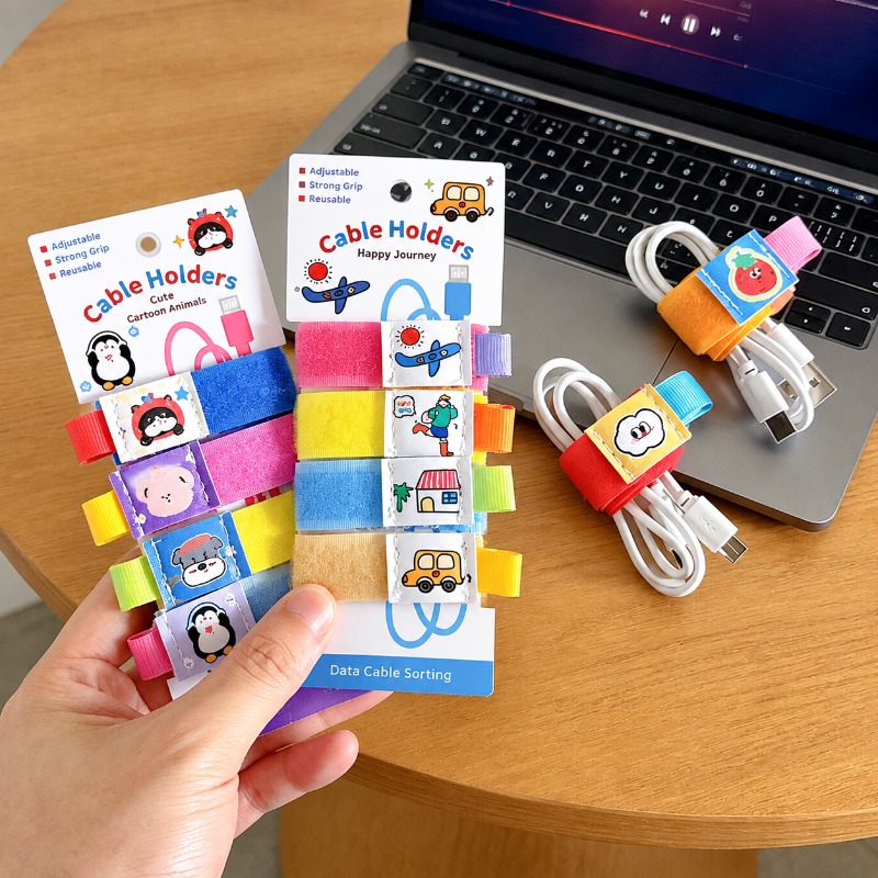 かわいい漫画デザインのケーブルオーガナイザー。マジックテープ - Earphones のレビューと価格